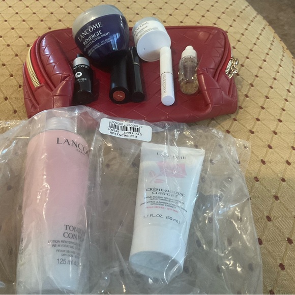 Lancome Other - Lancôme Skincare and Makeup Set with Red Quilted Pouch New